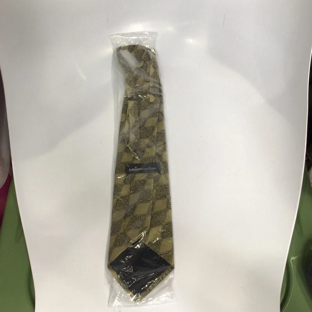Fabiancouture vintage retro neck tie men's one size black tan gold‎
